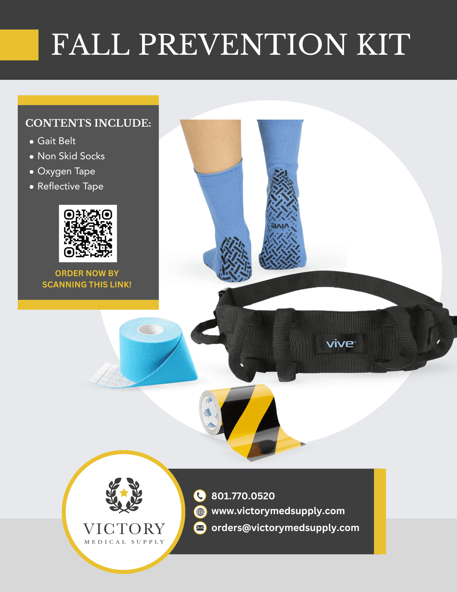 Fall prevention kit poster from Victory Medical Supply