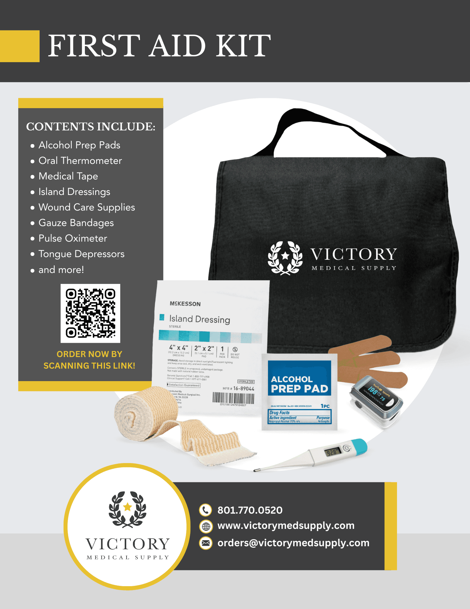 First aid kit poster from Victory Medical Supply